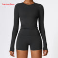 Yoga T-shirts Solid Sports Top Women Long Sleeve Gym Workout Running Shirts Sexy Exposed Navel Quick Dry Fitness Gym Sport Wear