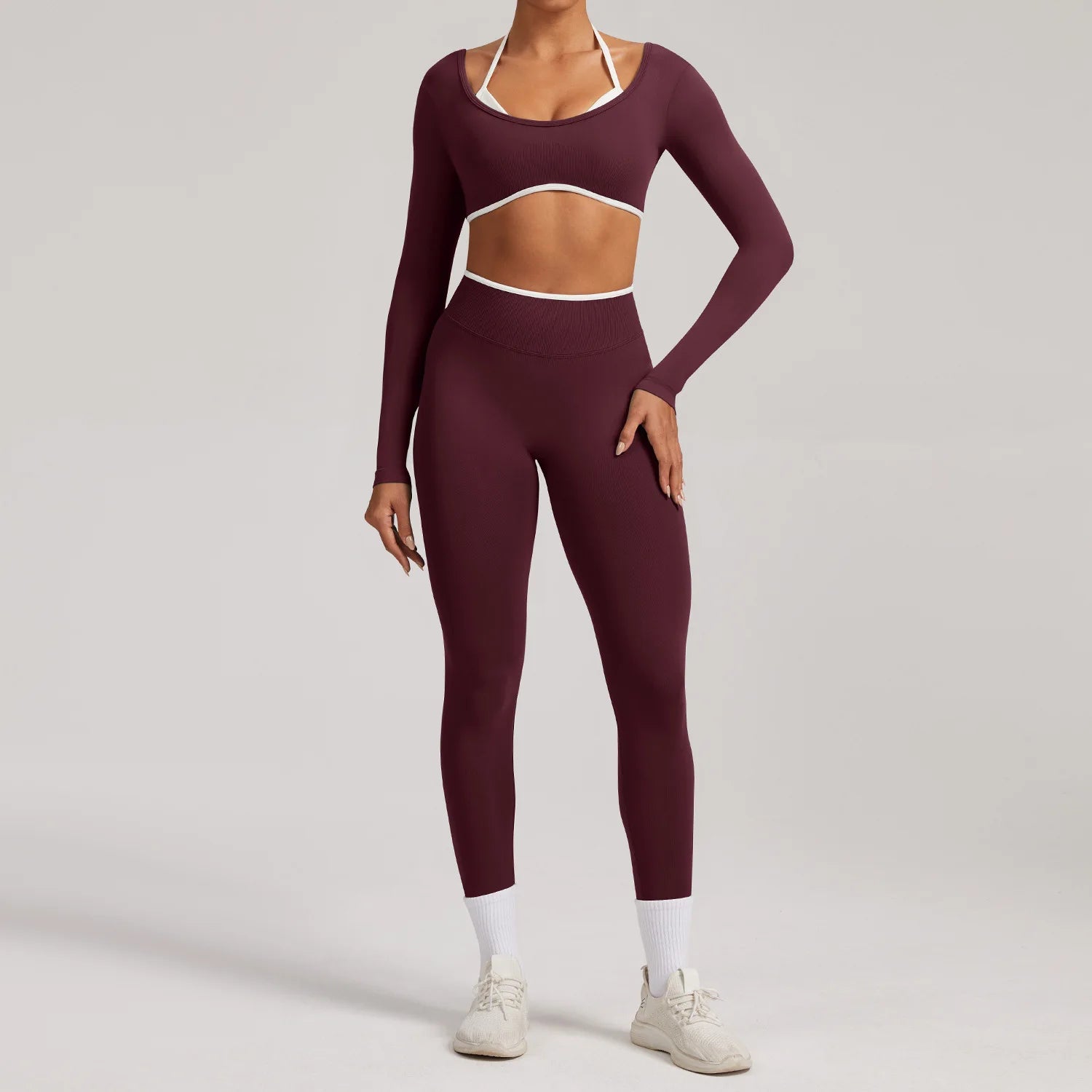Seamless Yoga Set 2PCS Women Tracksuit Workout Outfits Sportswear Gym Clothes Fitness Leggings Sports Long Sleeves Athletic Wear