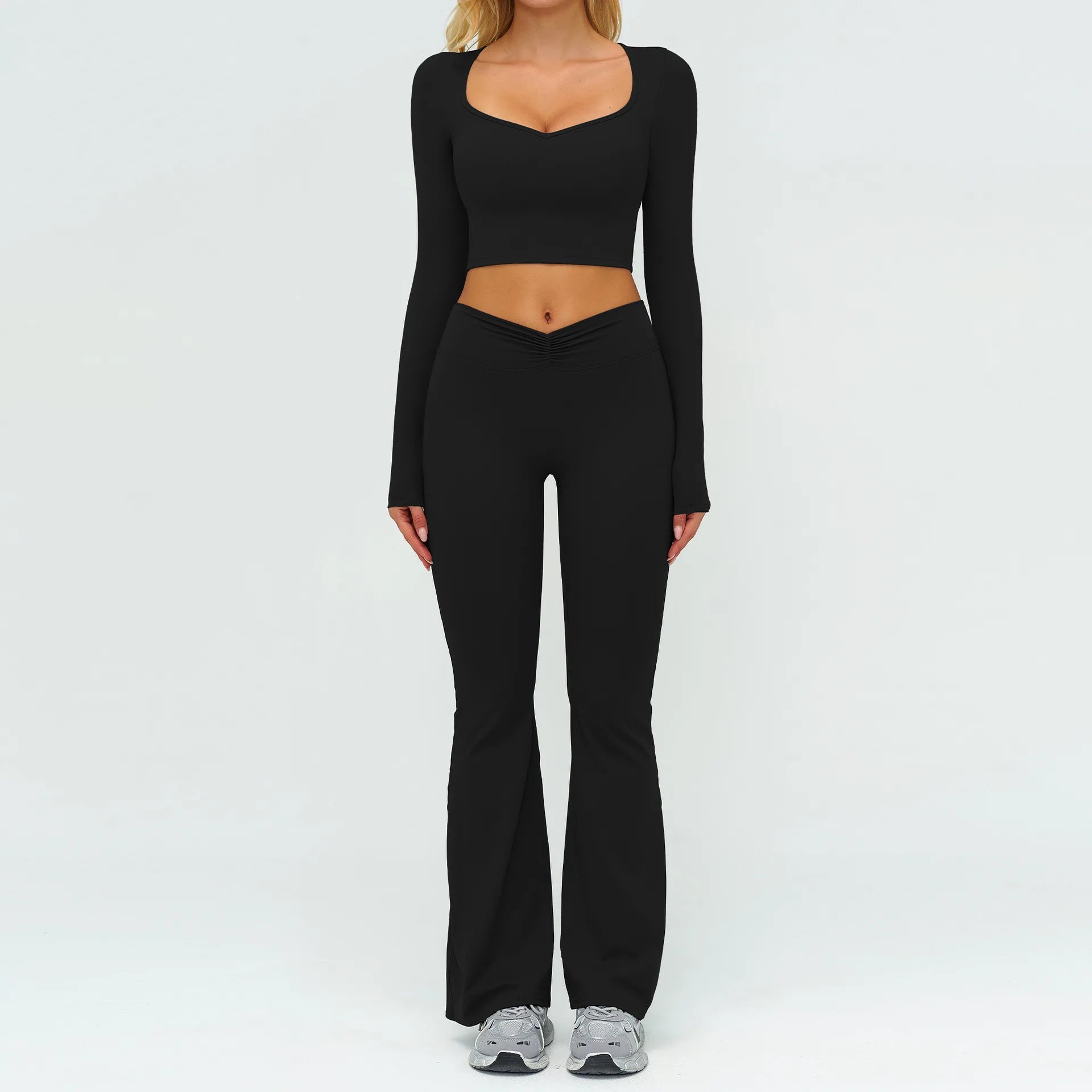 Yoga Set 2PCS Women Tracksuit Sportswear Workout Clothes Athletic Wear Gym Legging Fitness Bra Crop Top Long Sleeve Sports Suits