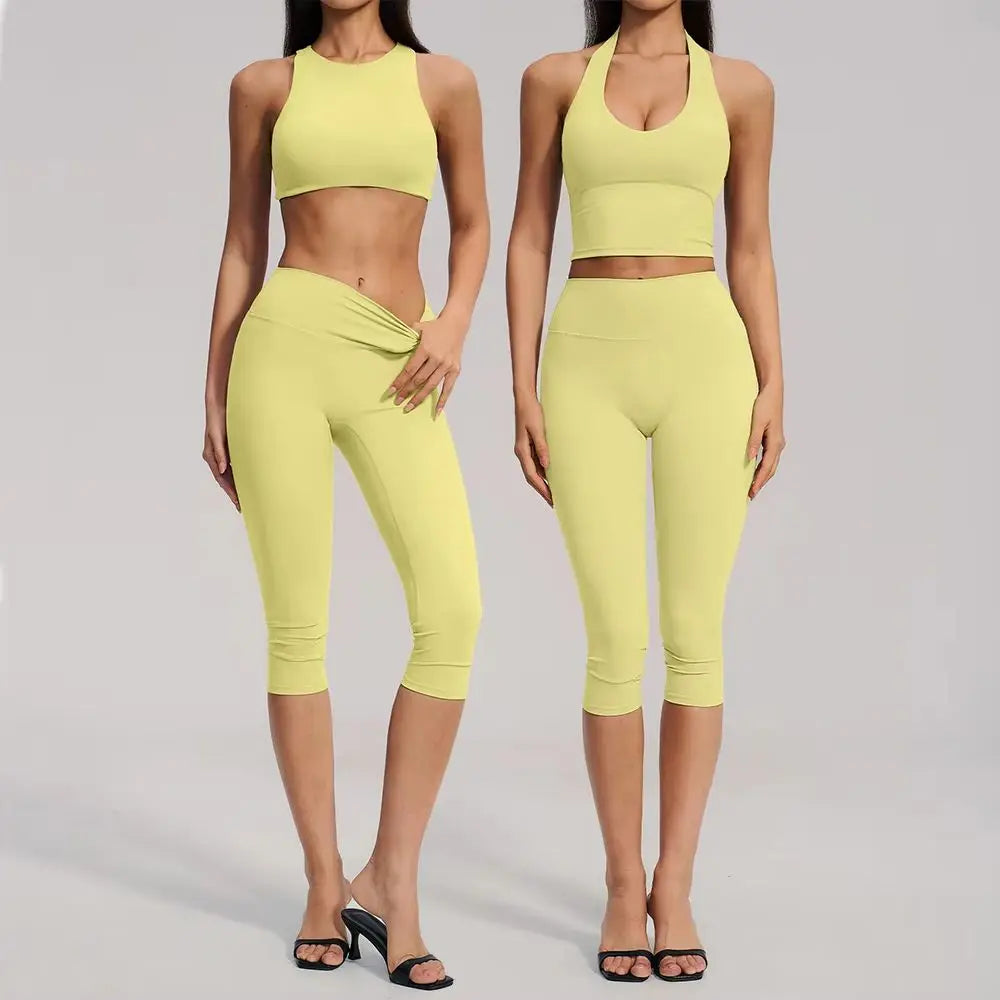 Yoga Capri Pants Set 2PCS Yoga Suit Sports Set Women Clothes Gym Set Women Tracksuit Running Workout Athletic Wear Yoga Clothing