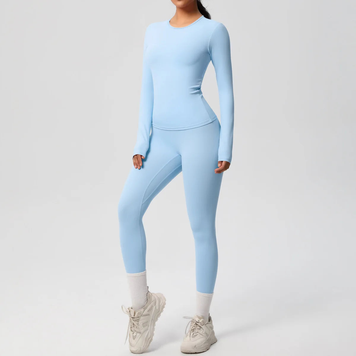 JUREN 2PCS Yoga Suit Sports Set Women Sportswear Gym Set Women Tracksuit Running Workout Long Sleeve Sports Shirt Yoga Clothing