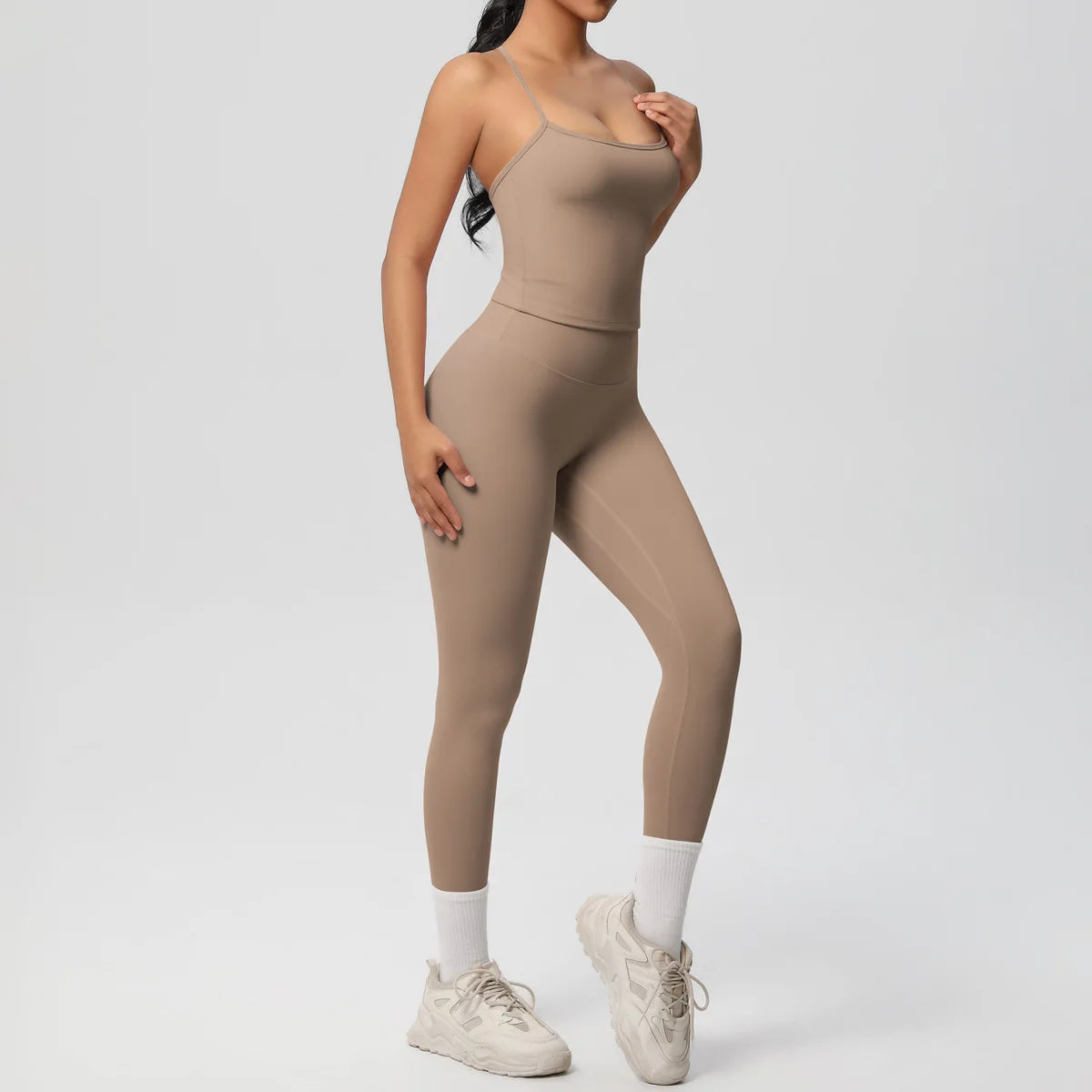 JUREN Yoga Outfits Women Tracksuit Fitness Suit Training Sleeveless Sport Gym Set Workout Overalls Sports Underwear Sportswear