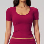 JUREN Sport Shirt Women Fitness Short Sleeve Top Gym Workout Yoga Blouse Quick Dry Breathable Cycling Running Tee Versatile Top