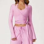 Women Yoga Crossover Strap Long Sleeve Cover-up T-shirts Pilates Running Outdoor Sports Loose Tops Breathable Soft Gym Fitness