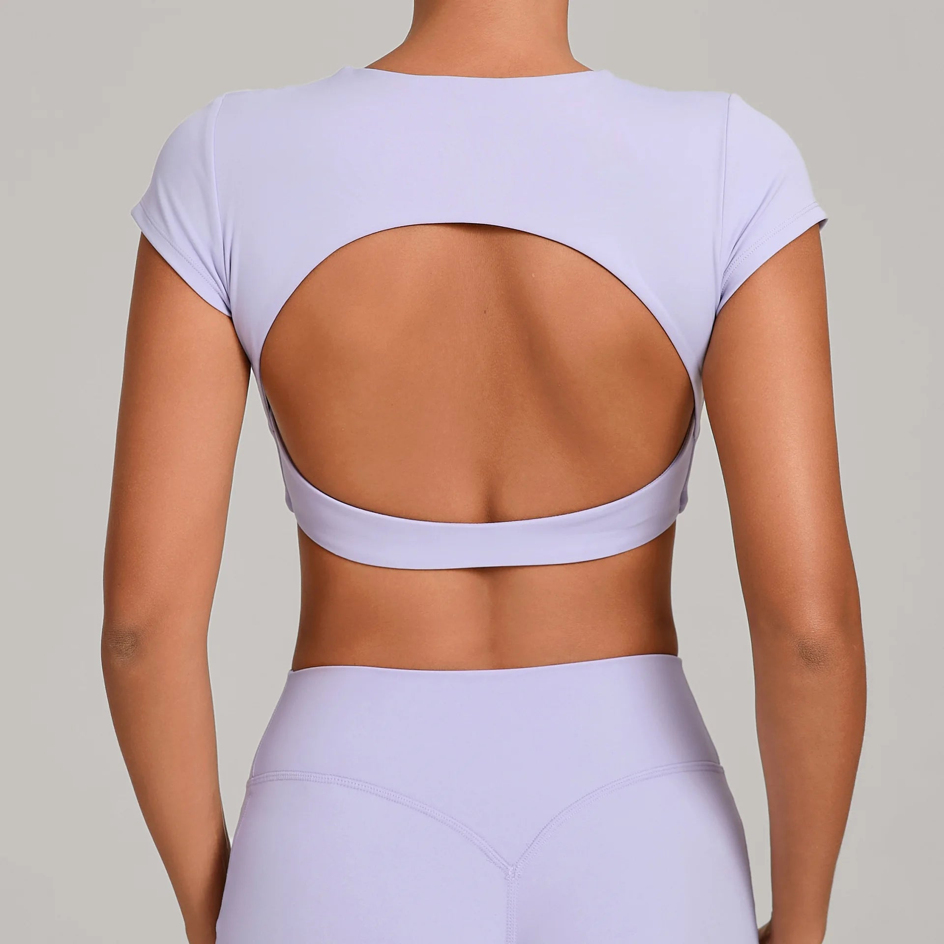 JUREN Sports Shirts Breathable Workout Tops Fitness Short Sleeves Female Backless Yoga Clothing Sport Crop Tops Women Gym Top