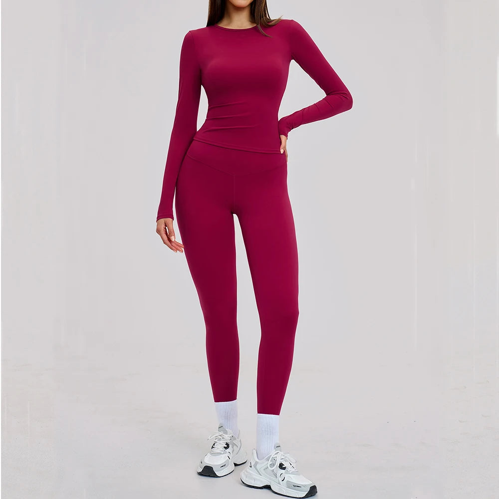 Women's Tracksuit 2 Piece Yoga Clothes Athletic Wear Pilates Fitness Suit Gym Long Sleeves Workout Push Up Sports Leggings Suit