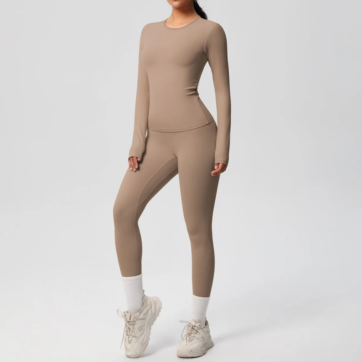 JUREN 2PCS Yoga Suit Sports Set Women Sportswear Gym Set Women Tracksuit Running Workout Long Sleeve Sports Shirt Yoga Clothing