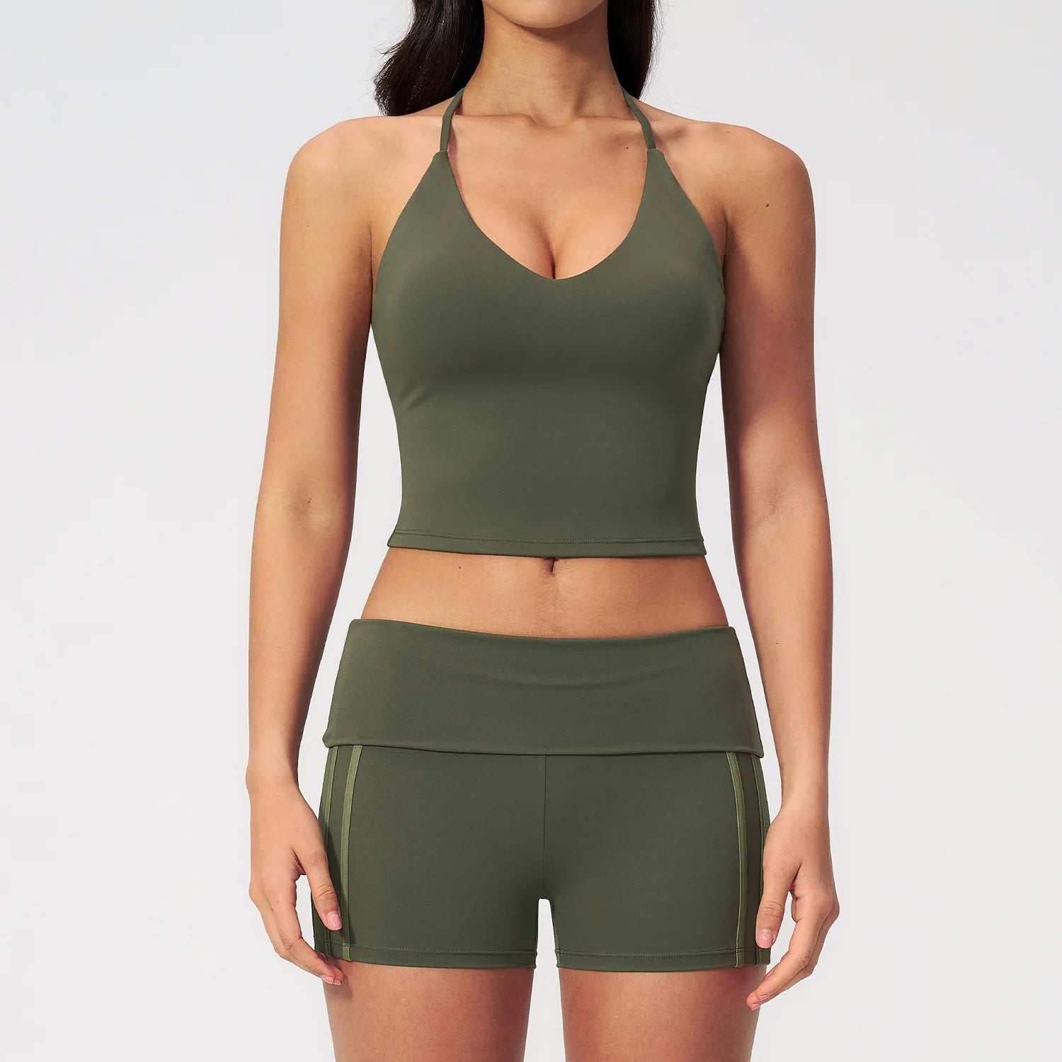Yoga Suit 2PCS Women Sports Bra High Waist Capri Pants Shorts Athletic Wear Outfits Gym Set Fitness Workout Clothes Sportswear