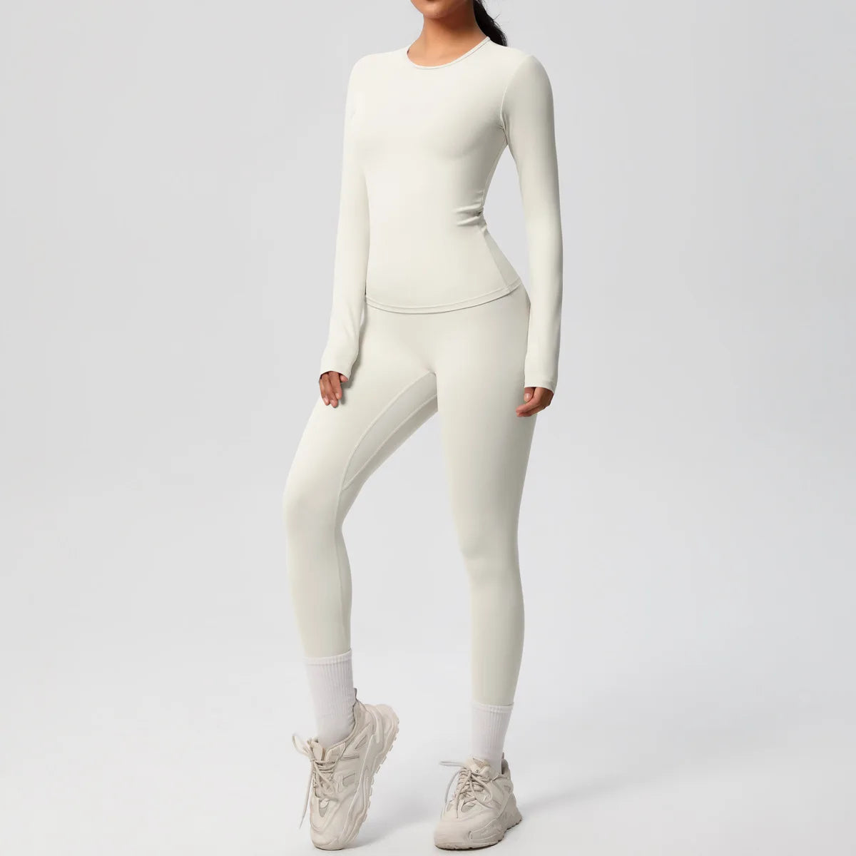 JUREN 2PCS Yoga Suit Sports Set Women Sportswear Gym Set Women Tracksuit Running Workout Long Sleeve Sports Shirt Yoga Clothing