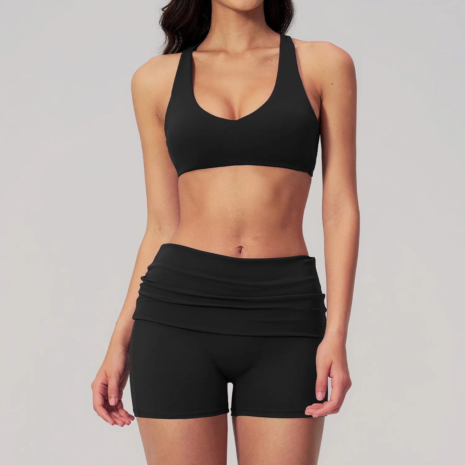 2PCS Athletic Wear Women's Tracksuit Sports Yoga Set Fitness Outfits Gym Clothes Sportswear Knitted Short Sleeve Top Gym Shorts