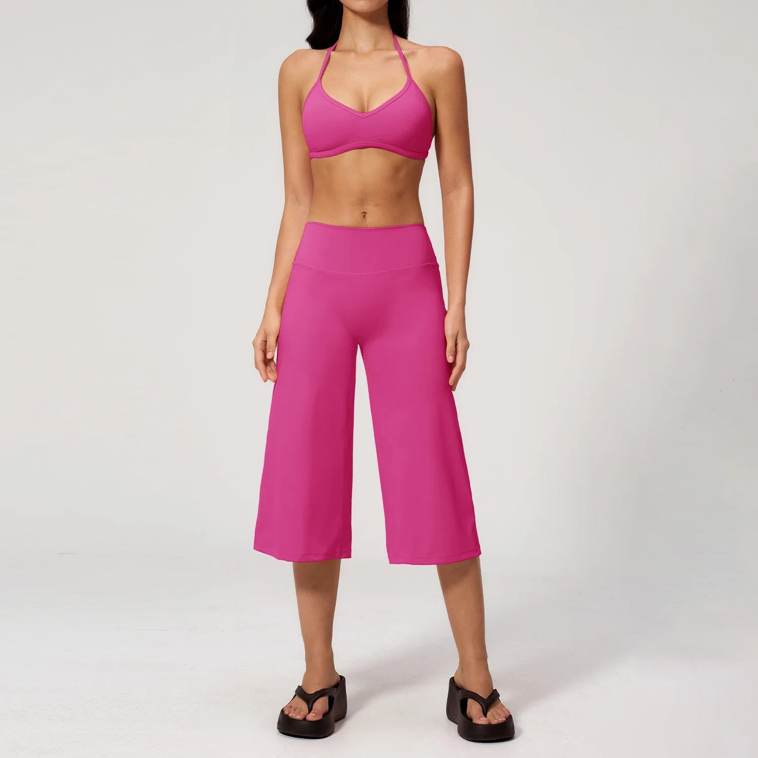 Capri Pants Set 2PCS Sports Bra Women's Set Professional Fitness Tracksuit Shockproof Running Yoga Suit Gym Clothing Workout Set