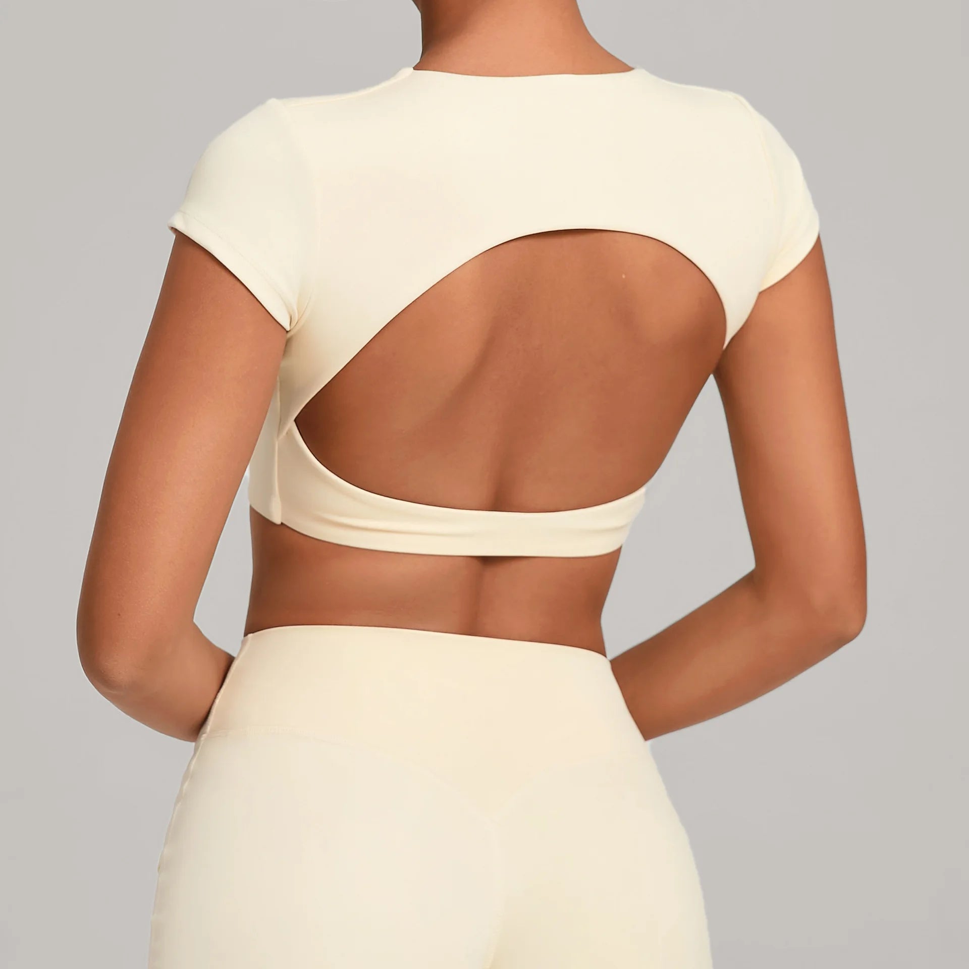 JUREN Sports Shirts Breathable Workout Tops Fitness Short Sleeves Female Backless Yoga Clothing Sport Crop Tops Women Gym Top
