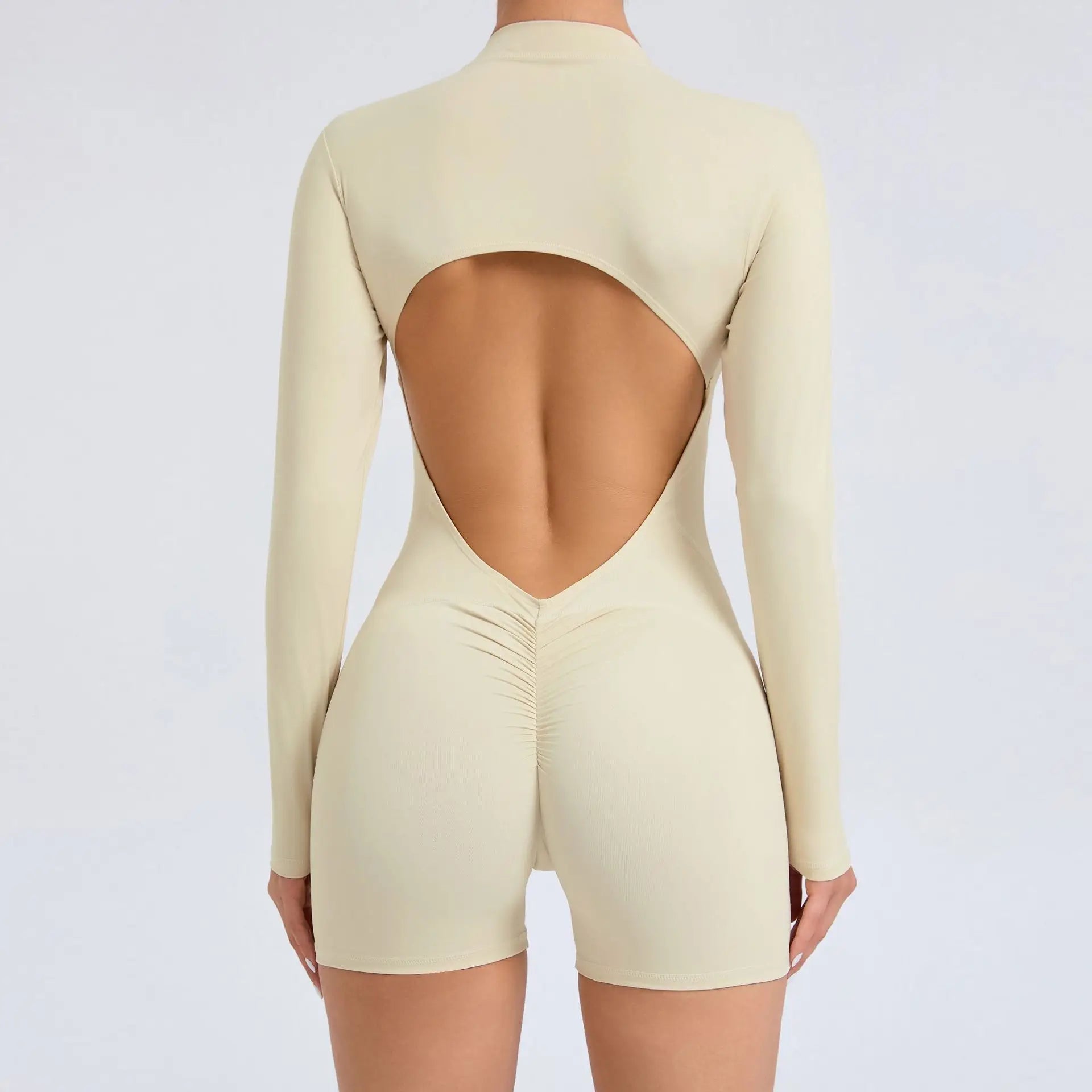 JUREN Sexy Back V Jumpsuit Women Tracksuit Yoga Set Sports Zipper Rompers Gym Long Sleeve Fitness Suit Gym Workout Bodysuit