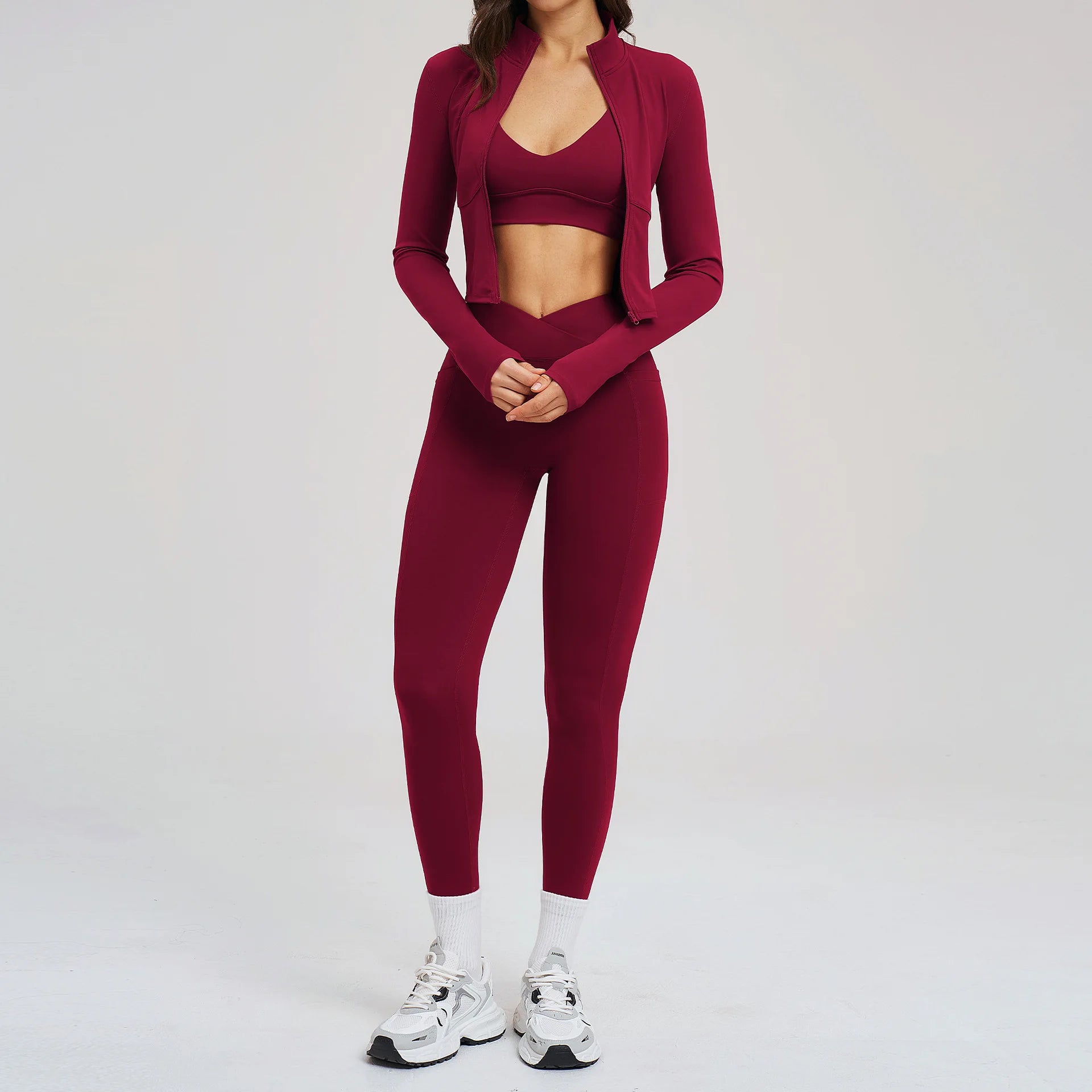 Yoga Set 3PCS Sportswear Women Long Sleeve Gym Clothes Yoga Suits Women's Fitness Set Sports Bra Gym Outfits Workout Leggings