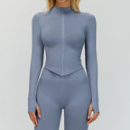 Seamless Outdoor Sports Long Sleeved Women Yoga Coat Quick Dry Zipper Cardigan Stand Up Collar Jacket Running Fitness Jacket Top