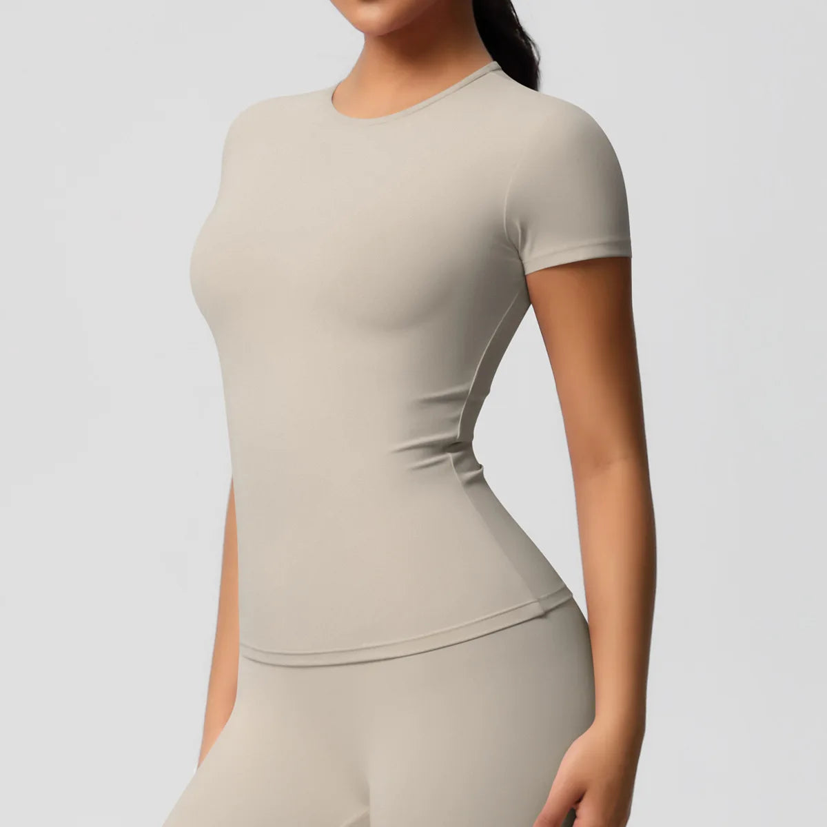 JUREN New Women Running Sports T Shirt Summer Short Sleeve Round Neck Breathable Stretchy Gym Yoga Slim Fitness Active Top Tee