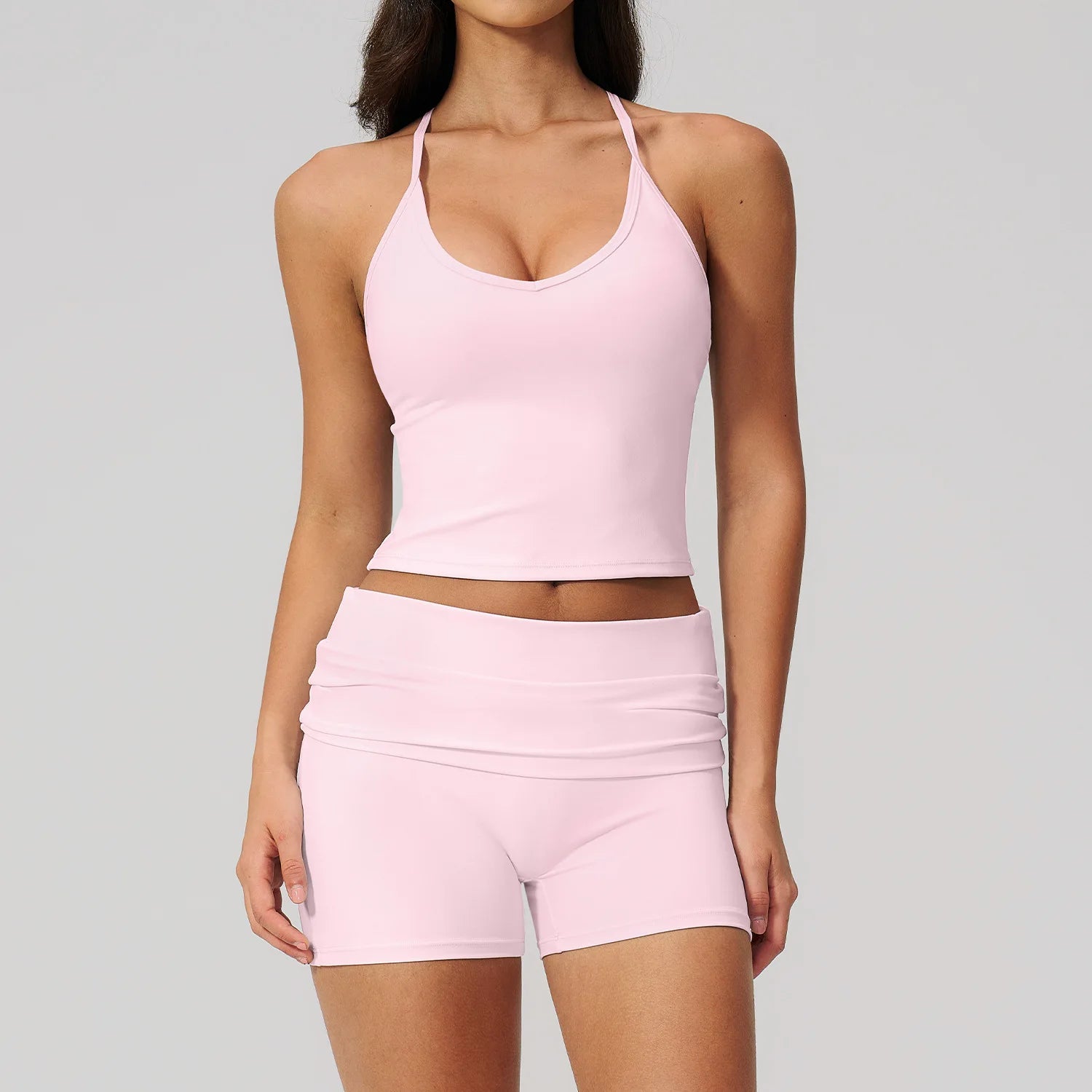 2PCS Athletic Wear Women's Tracksuit Sports Yoga Set Fitness Outfits Gym Clothes Sportswear Knitted Short Sleeve Top Gym Shorts
