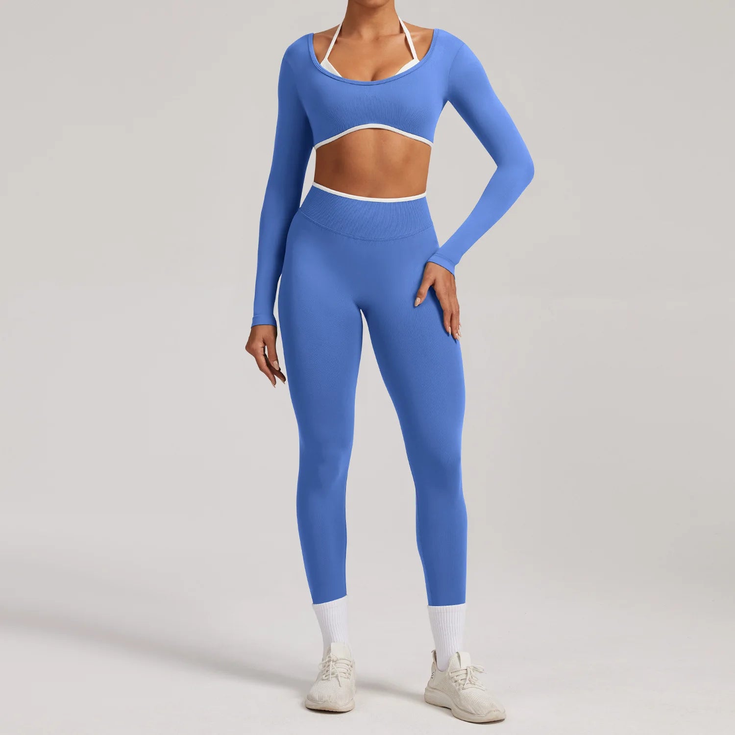 Seamless Yoga Set 2PCS Women Tracksuit Workout Outfits Sportswear Gym Clothes Fitness Leggings Sports Long Sleeves Athletic Wear