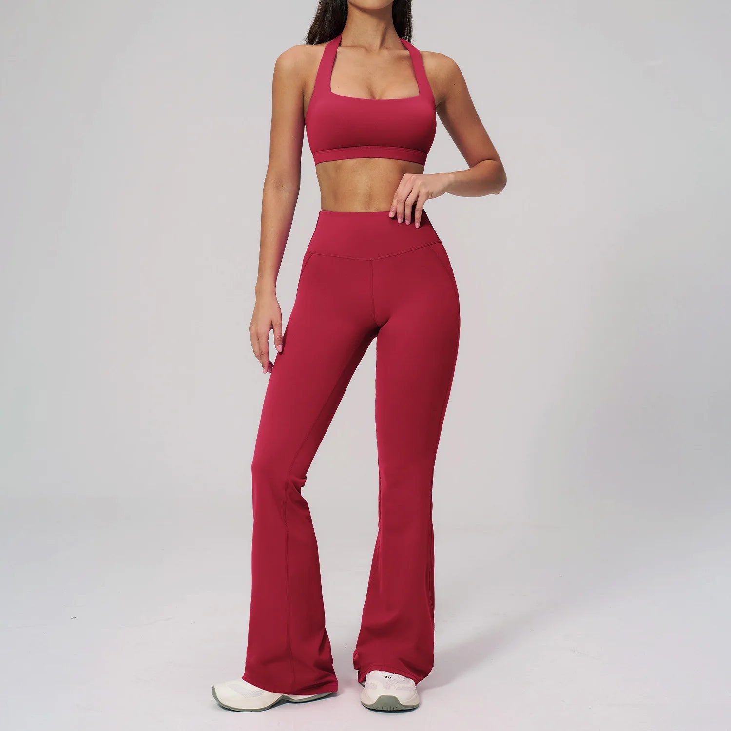 Women's Tracksuit Yoga Set 2 Pieces Athletic Wear Workout Sportswear Gym Clothing High Waist Bell-bottoms Fitness Sports Suits