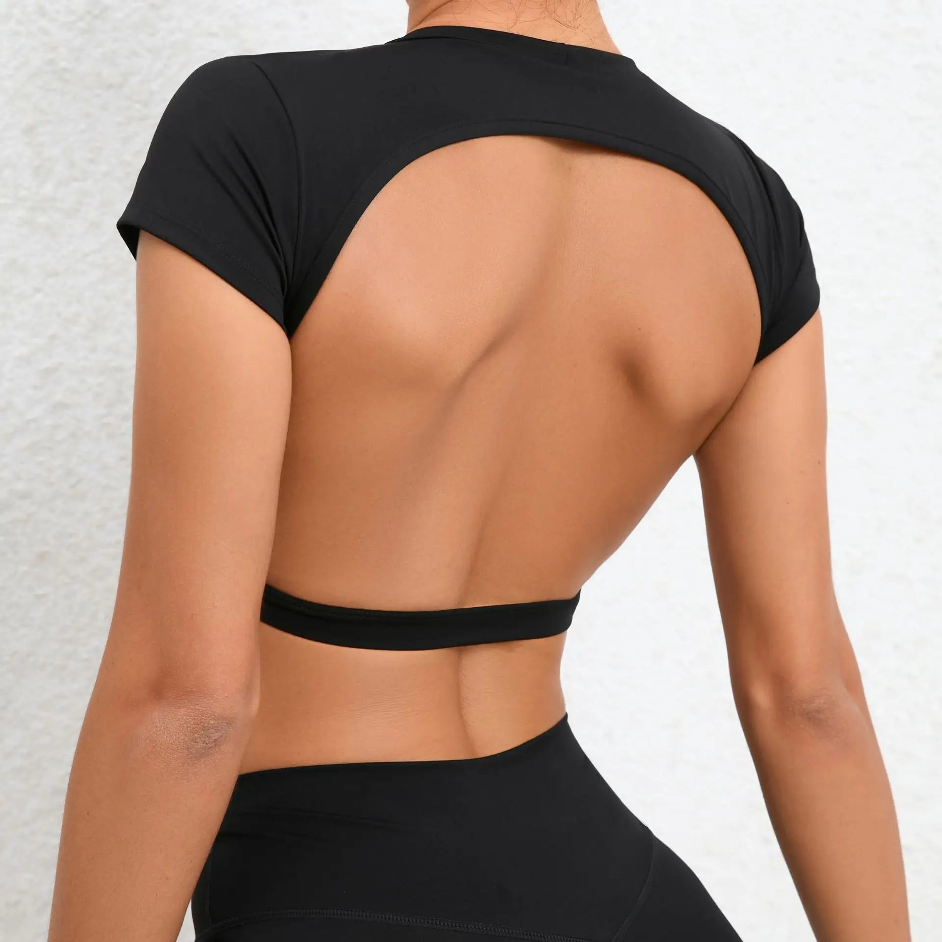 JUREN Women Short Sleeve Hollow Crop Top Yoga Short Sleeve Fitness Workout Tops Push Up Gym Shirt Sportswear Running T-shirts