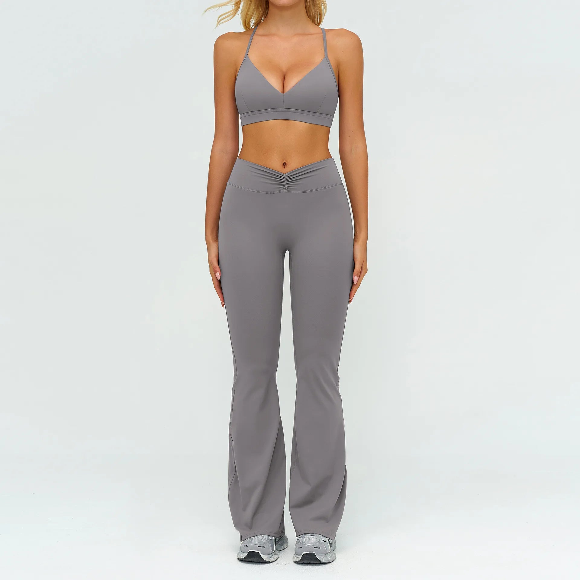 Yoga Set 2PCS Women Tracksuit Sportswear Workout Clothes Athletic Wear Gym Legging Fitness Bra Crop Top Long Sleeve Sports Suits