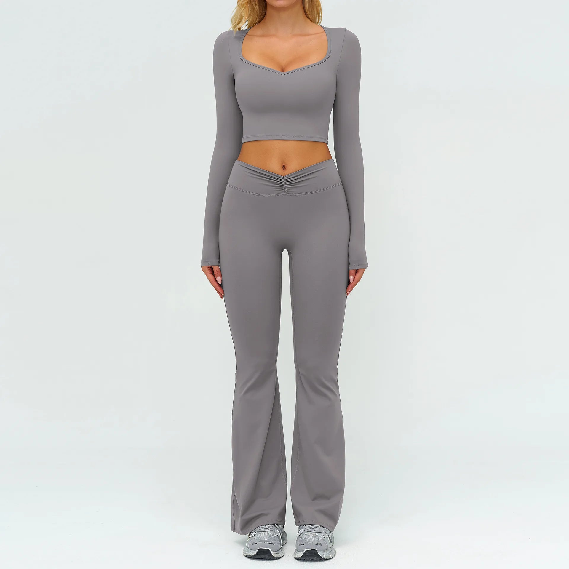 Yoga Set 2PCS Women Tracksuit Sportswear Workout Clothes Athletic Wear Gym Legging Fitness Bra Crop Top Long Sleeve Sports Suits