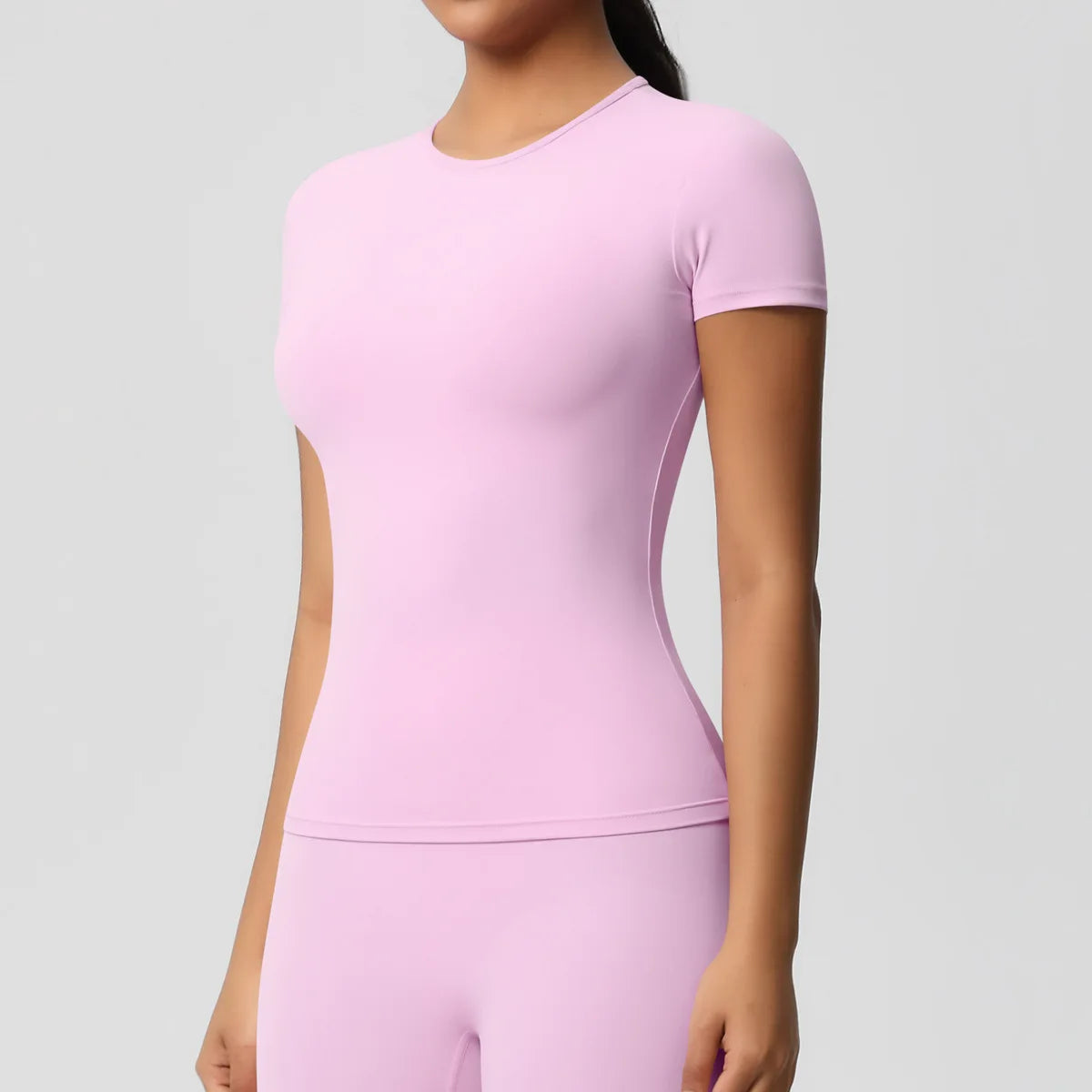 JUREN New Women Running Sports T Shirt Summer Short Sleeve Round Neck Breathable Stretchy Gym Yoga Slim Fitness Active Top Tee