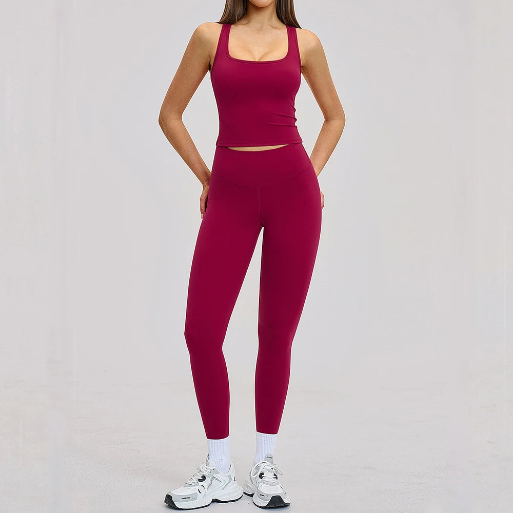 Athletic Wear 2Pcs Yoga Clothes Women Tracksuit Pilates Fitness Suit Gym Outfits Workout Push Up Clothes Sports Bra Leggings Set