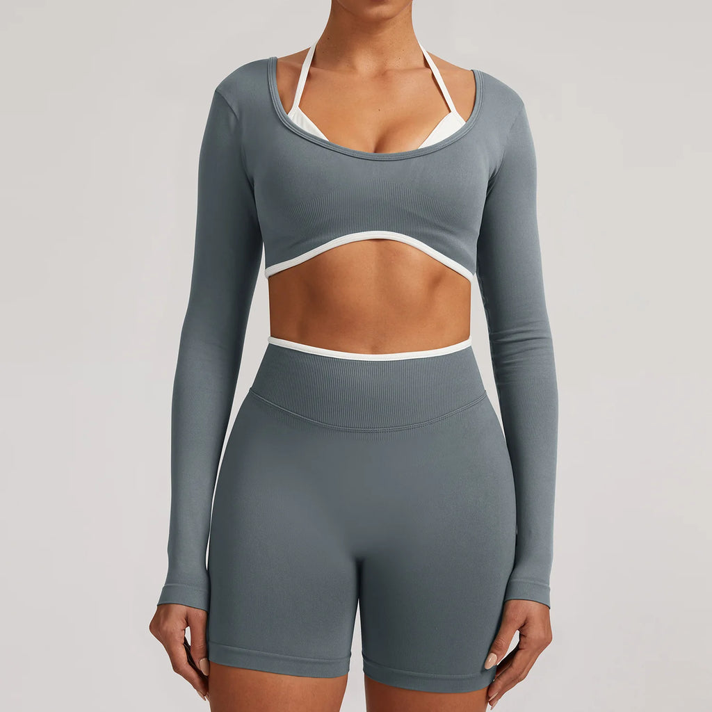 Seamless Yoga Set 2PCS Women Tracksuit Workout Outfits Sportswear Gym Clothes Fitness Leggings Sports Long Sleeves Athletic Wear