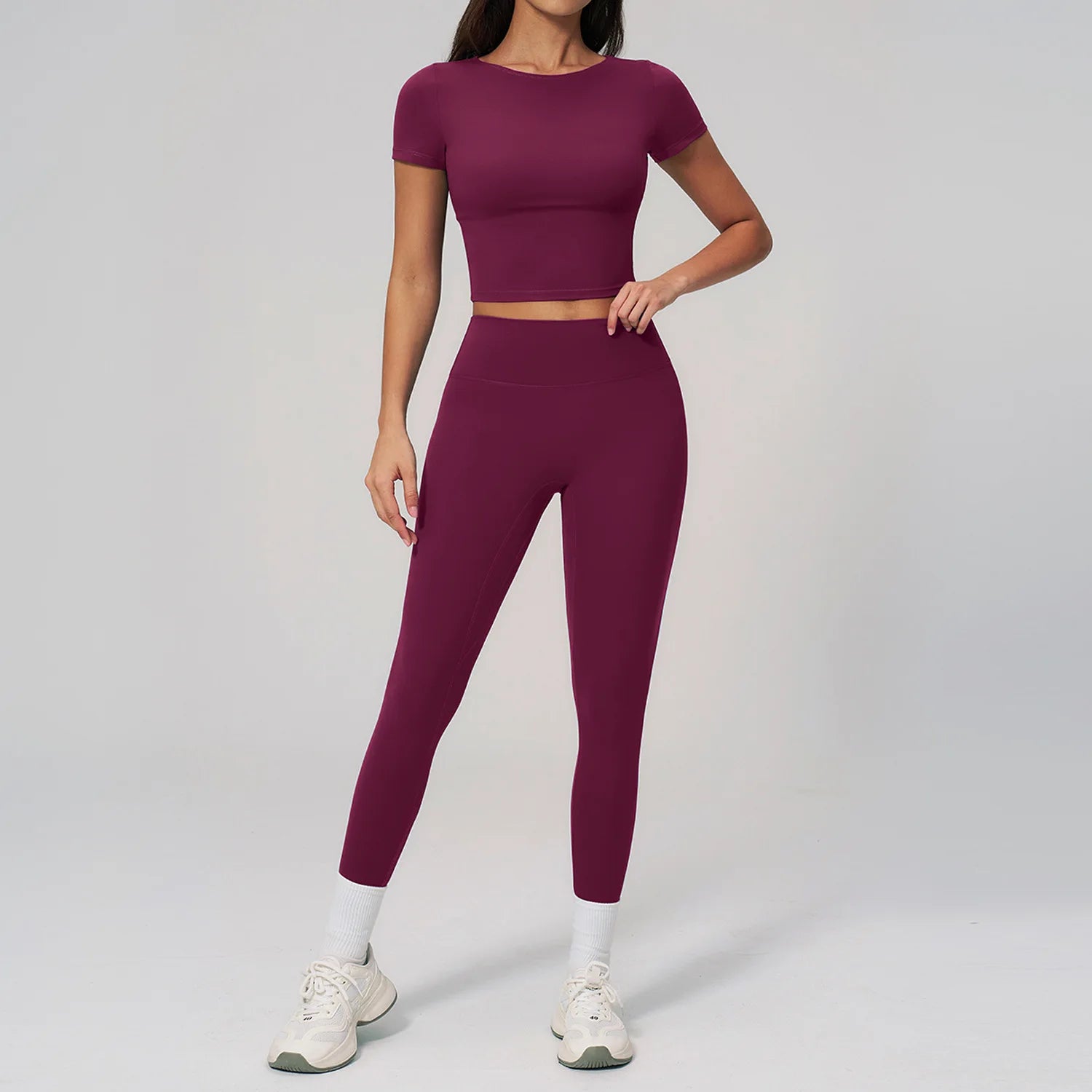 2 Pieces Sports Sets Short Sleeve Yoga Suit Fitness Set Women Athletic Wear Workout Clothes Running Sports Shorts Gym Outfits