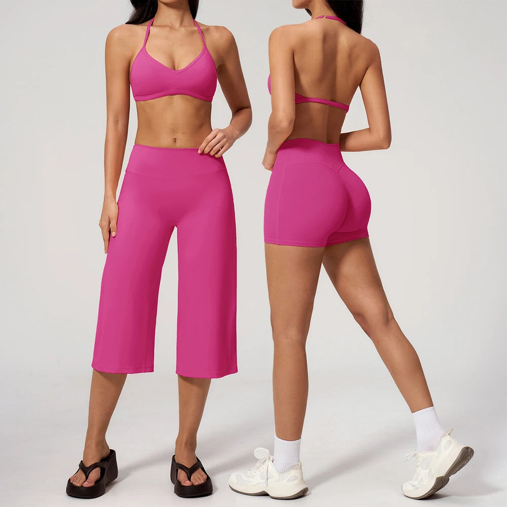 Women Tracksuit 2PCS Yoga Suit Fitness Capri Pants Gym Clothes Sports Bra High Waist Shorts Workout Sets Gym Set Outfits