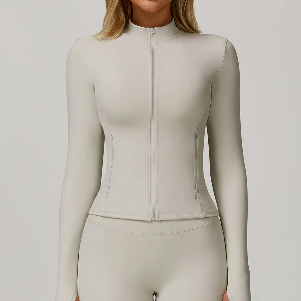 Sports Jacket Women Long Sleeve Zip Fitness Yoga Shirt Winter Warm Gym Top Activewear Running Coats PushUp Workout Clothes Women
