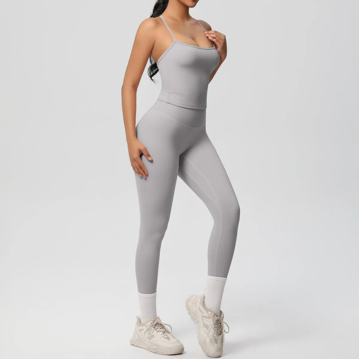 JUREN Yoga Outfits Women Tracksuit Fitness Suit Training Sleeveless Sport Gym Set Workout Overalls Sports Underwear Sportswear