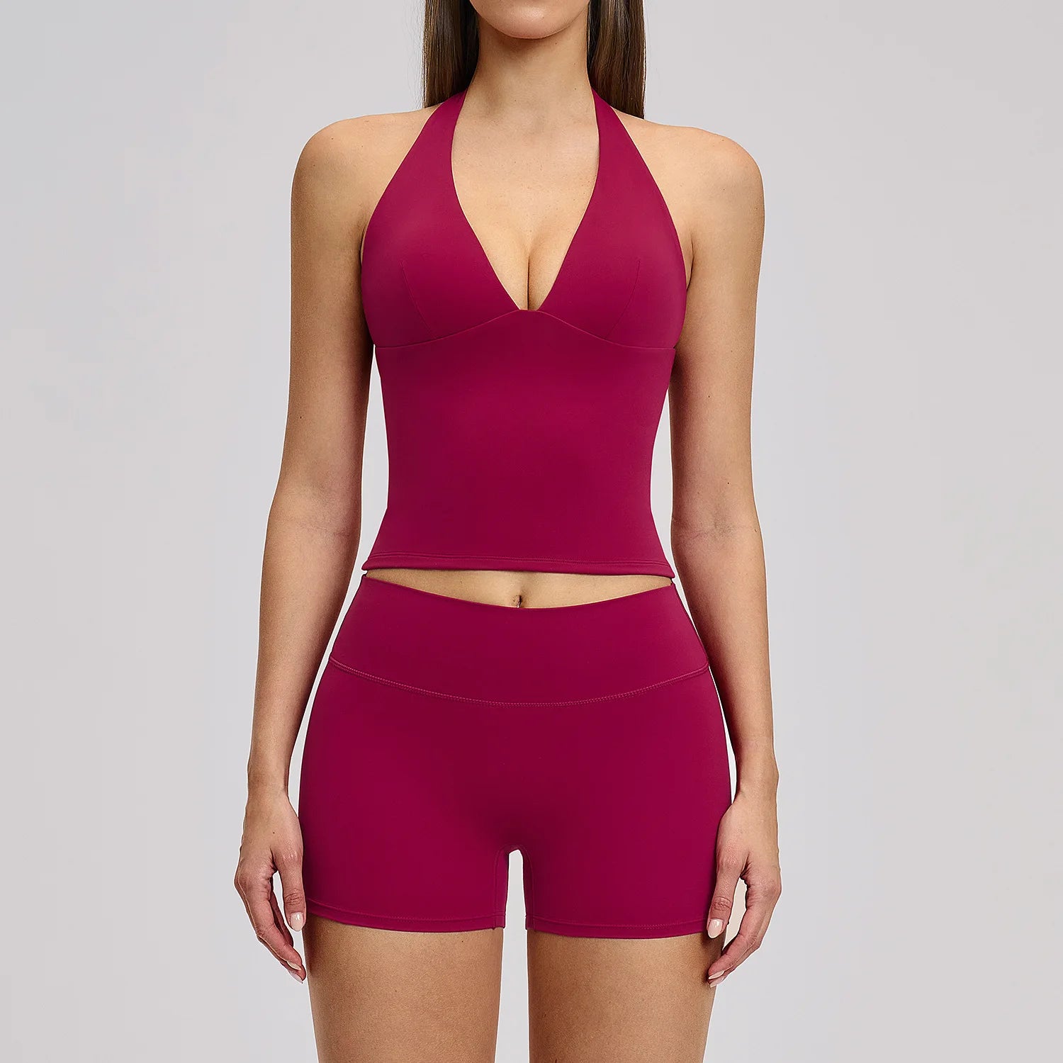 Yoga Tracksuit 2 Pieces Gym Set Women Backless Halter Tops High Waist Shorts Gym Suit Fitness Sports Bras Sportswear Workout Set