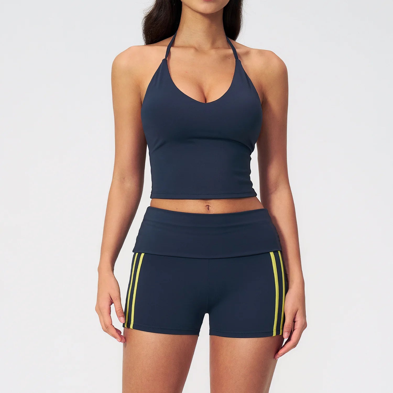 Yoga Suit 2PCS Women Sports Bra High Waist Capri Pants Shorts Athletic Wear Outfits Gym Set Fitness Workout Clothes Sportswear