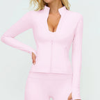 Zipper Jacket Women Crop Tops Pocket Yoga T-shirts Solid Sports Top Long Sleeve Running Shirts Quick Dry Fitness Gym Sport Wear
