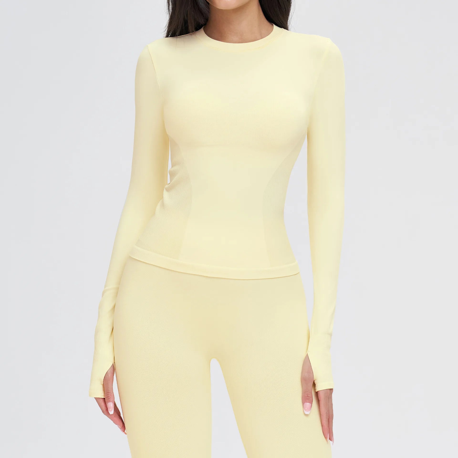 JUREN Seamless Yoga Shirts For Women Long Sleeve Fitness Running Gym Clothes Workout Dry Fit Breathable High Elastic Sports Top