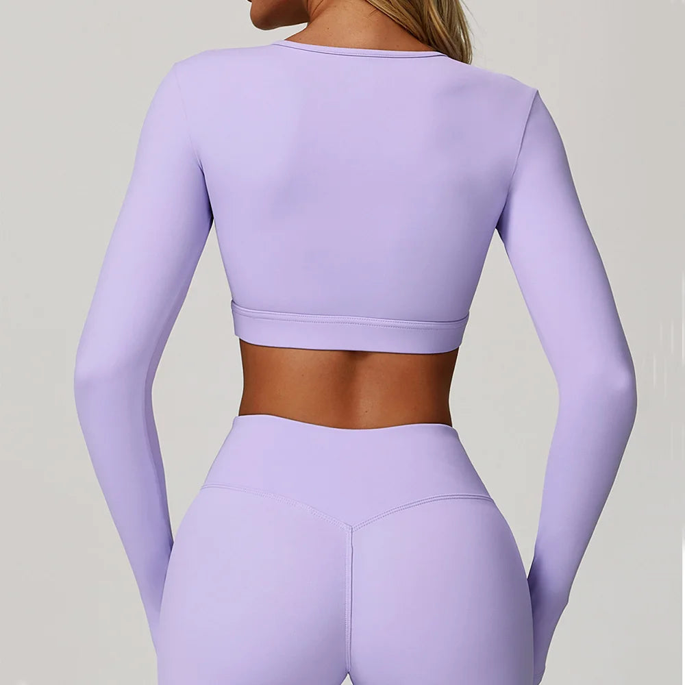 Women Yoga Shirts Crop Top Long Sleeves Sexy Hollow Out Shirts for Women Yoga Sports Fitness Gym Clothes Push Up Workout Tops