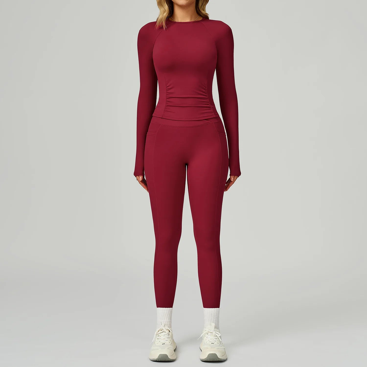 JUREN 2 Pieces Yoga Suit Women Sports Set Quick-Drying Gym Set Women Tracksuit Running Workout Long Sleeve Sports Yoga Clothing