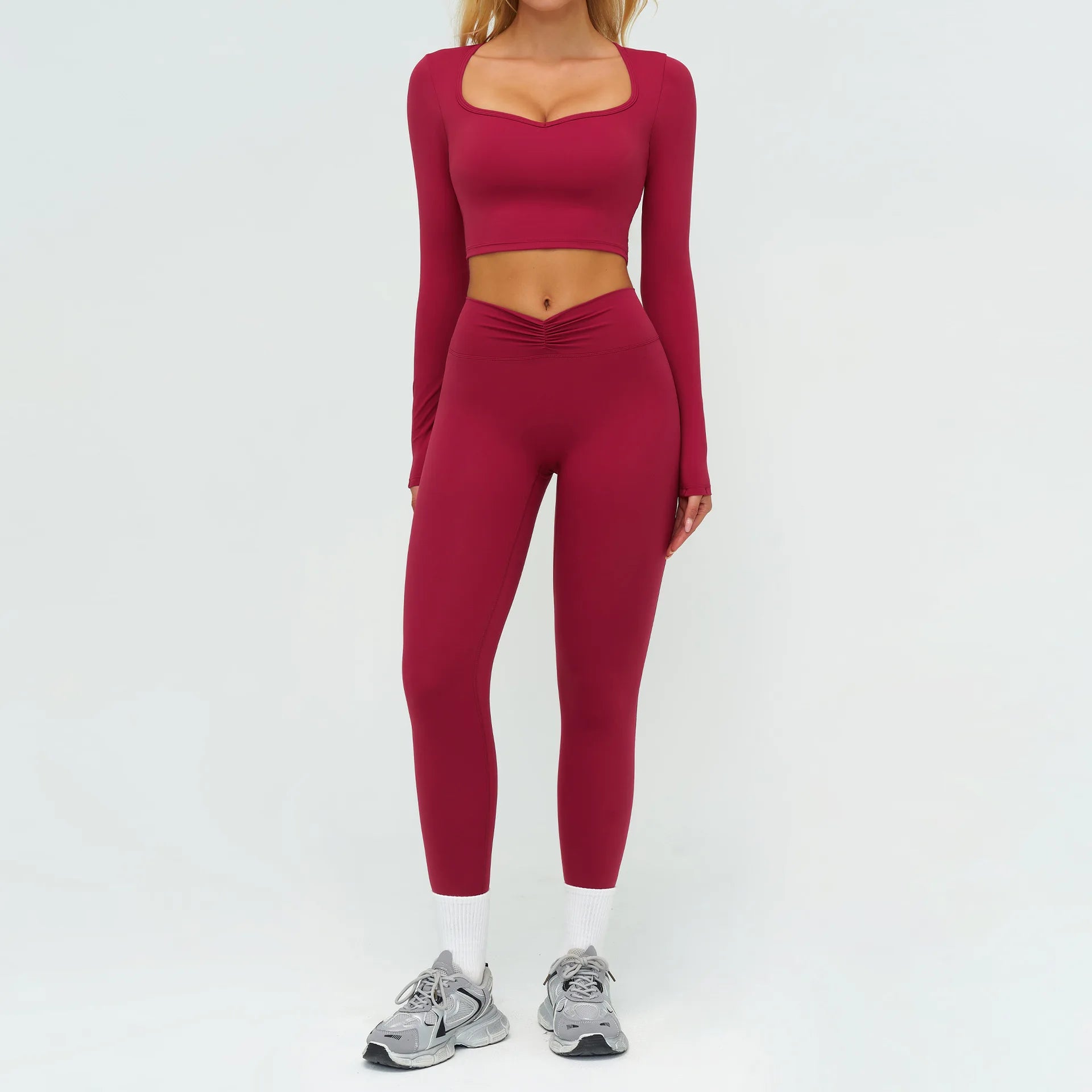 Yoga Set 2PCS Women Tracksuit Sportswear Workout Clothes Athletic Wear Gym Legging Fitness Bra Crop Top Long Sleeve Sports Suits