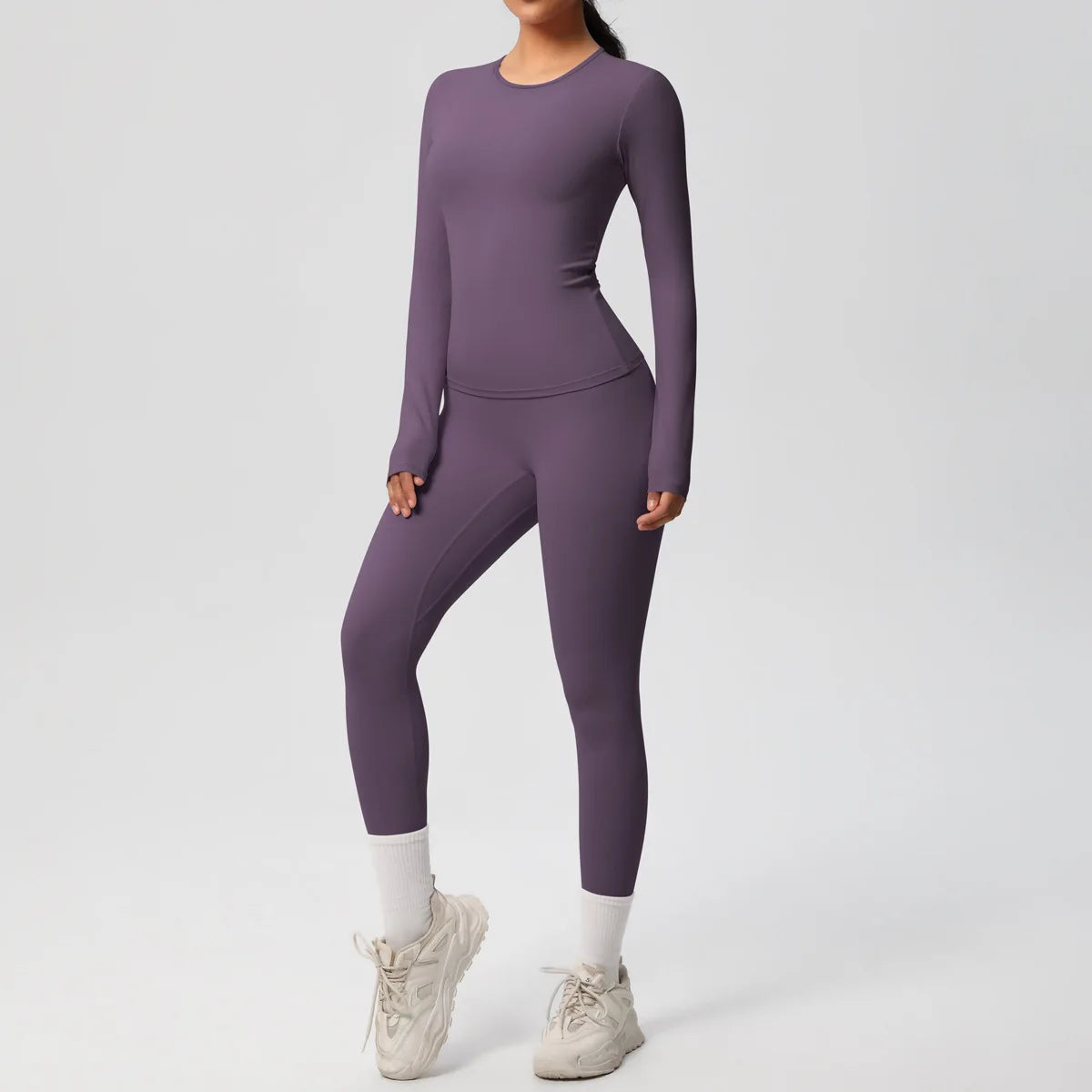 JUREN 2PCS Yoga Suit Sports Set Women Sportswear Gym Set Women Tracksuit Running Workout Long Sleeve Sports Shirt Yoga Clothing