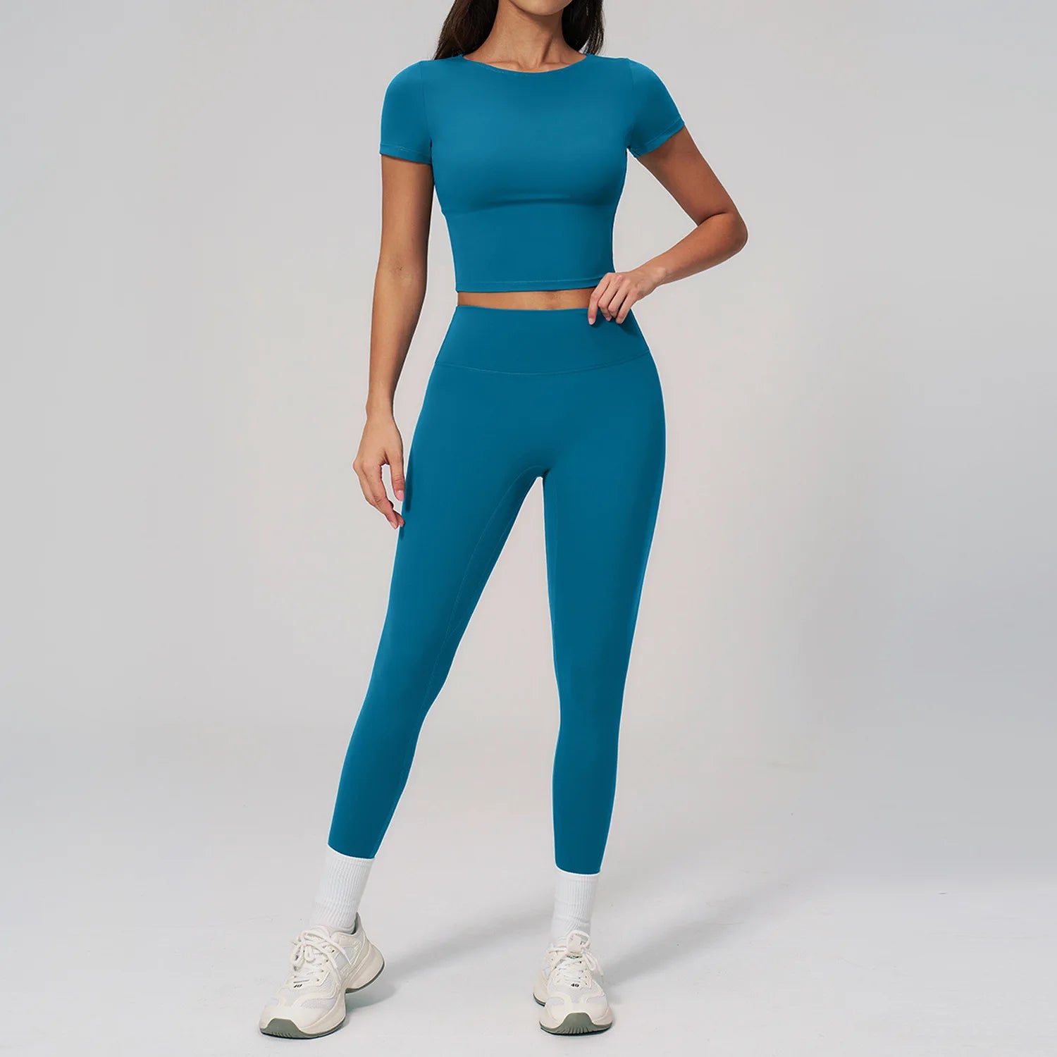 2 Pieces Sports Sets Short Sleeve Yoga Suit Fitness Set Women Athletic Wear Workout Clothes Running Sports Shorts Gym Outfits