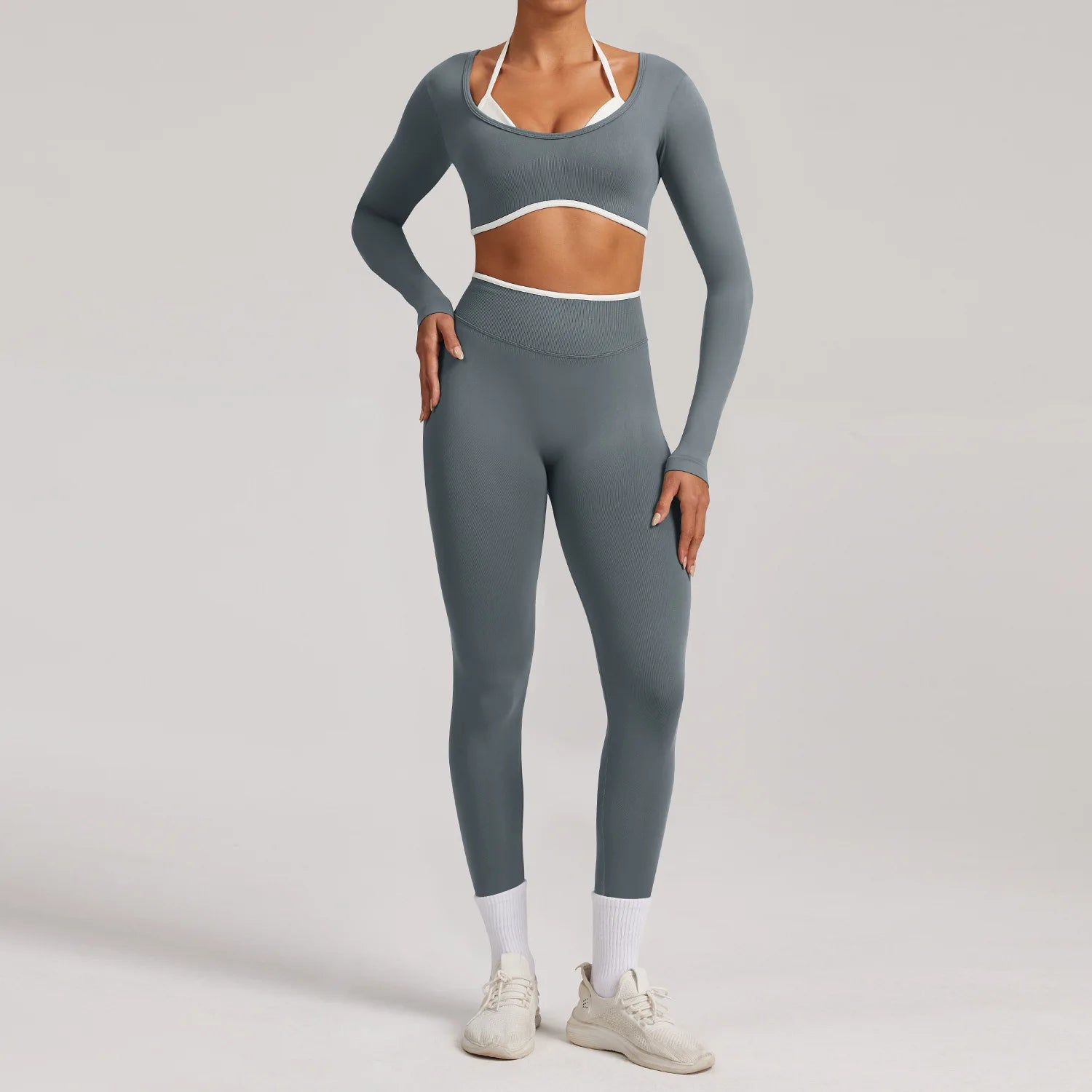 Seamless Yoga Set 2PCS Women Tracksuit Workout Outfits Sportswear Gym Clothes Fitness Leggings Sports Long Sleeves Athletic Wear