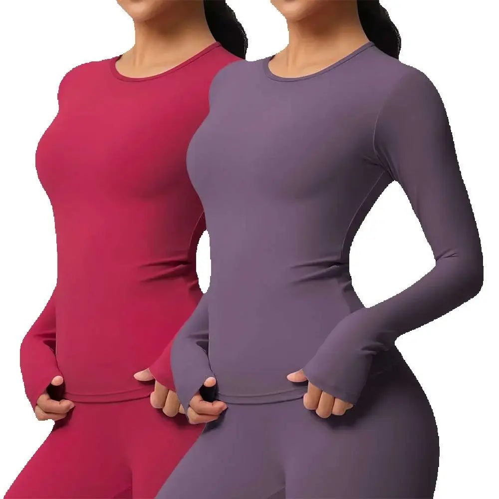 JUREN Yoga Shirts For Women Long Sleeve Fitness Running Push Up Gym Clothes Workout Dry Fit Breathable High Elastic Sports Top