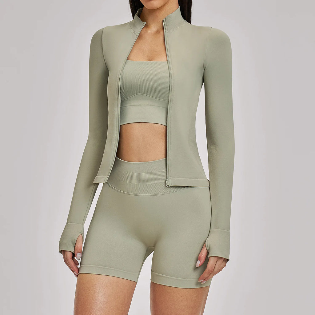 Seamless Yoga Set Women's Tracksuit Gym Long Sleeves Fitness Outfits Woman 3 Pieces Leggings Sports Bra Sportwear Woman Clothes