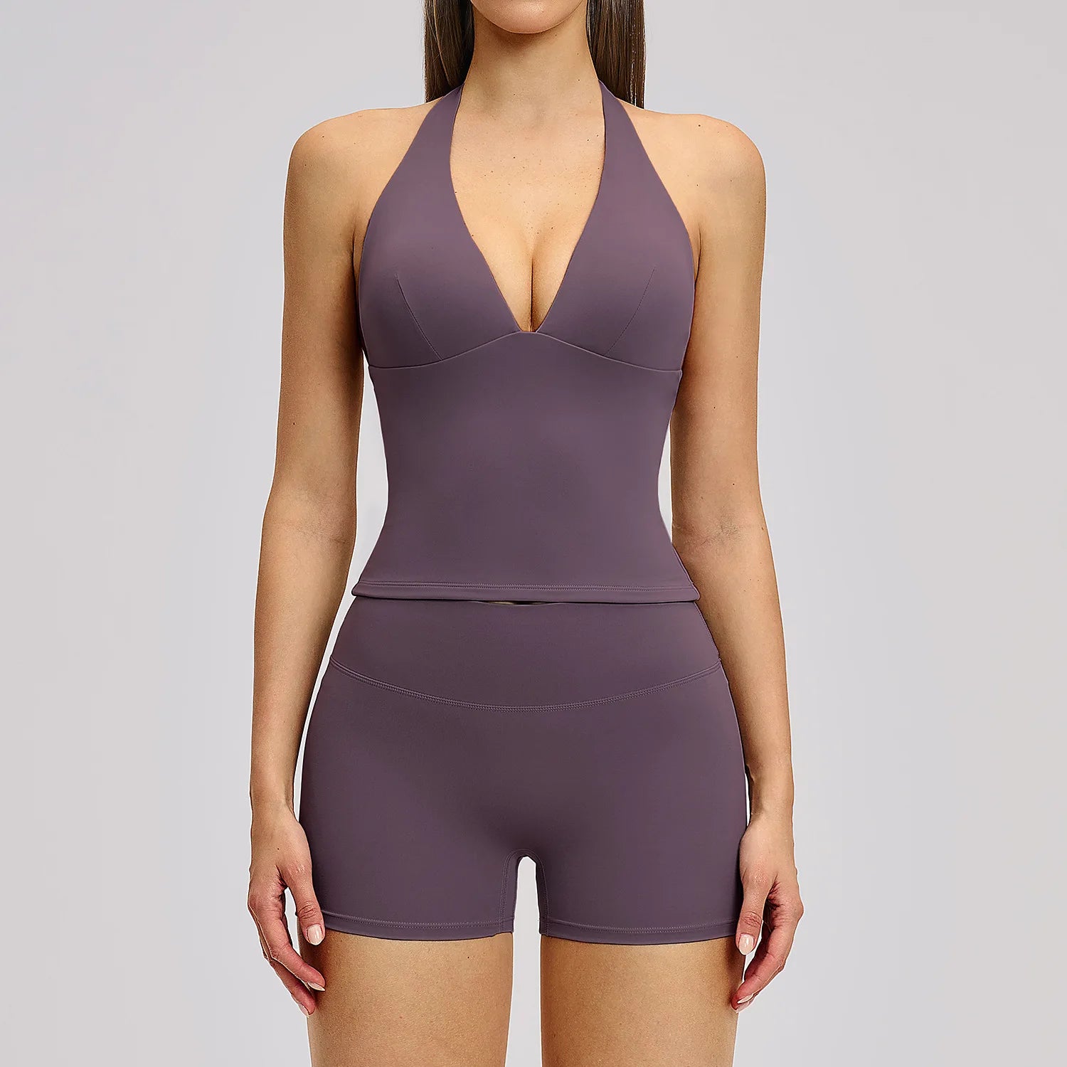 Yoga Tracksuit 2 Pieces Gym Set Women Backless Halter Tops High Waist Shorts Gym Suit Fitness Sports Bras Sportswear Workout Set