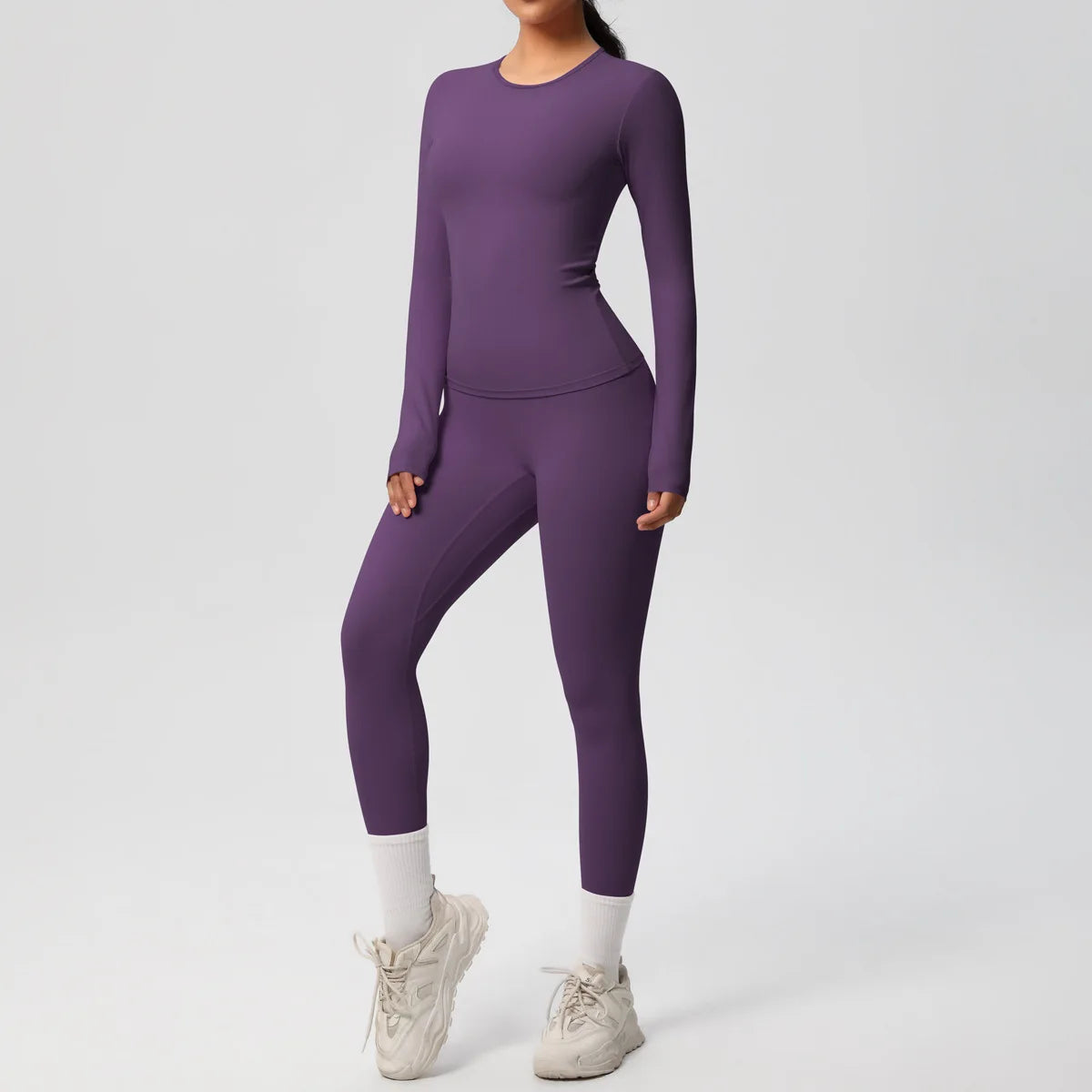 JUREN 2PCS Yoga Suit Sports Set Women Sportswear Gym Set Women Tracksuit Running Workout Long Sleeve Sports Shirt Yoga Clothing