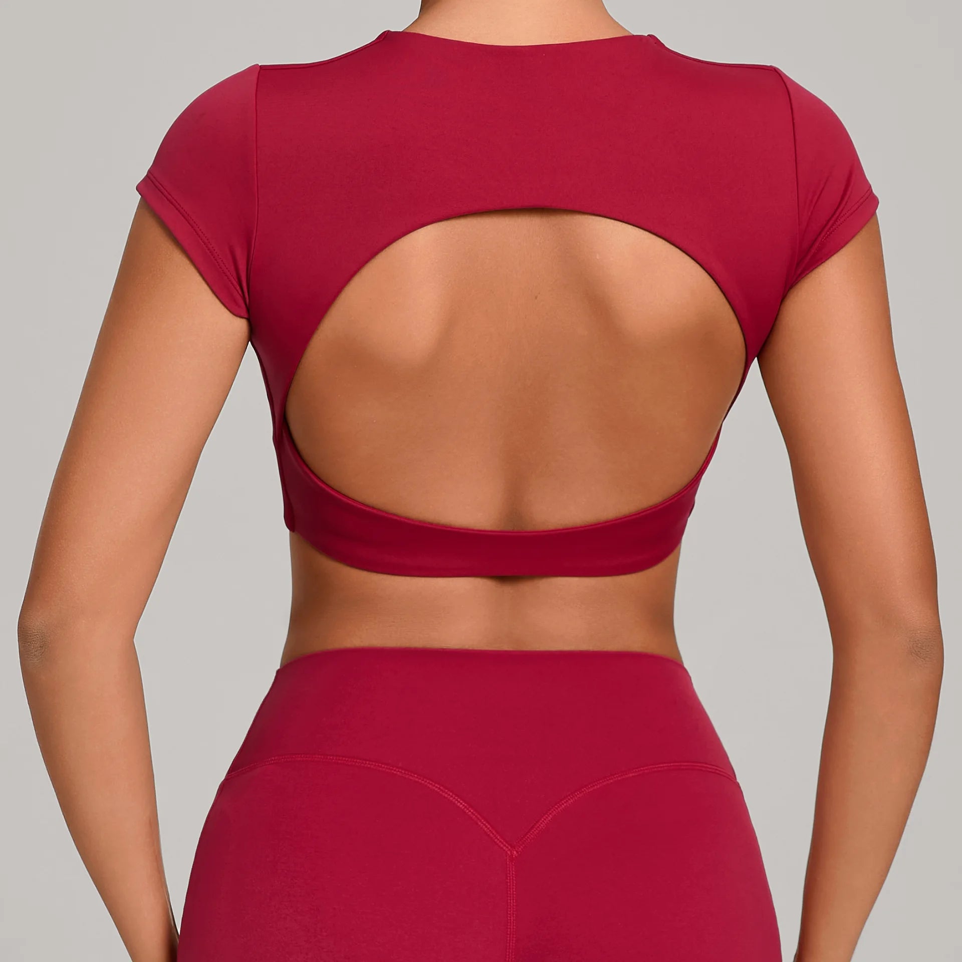 JUREN Sports Shirts Breathable Workout Tops Fitness Short Sleeves Female Backless Yoga Clothing Sport Crop Tops Women Gym Top