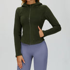 Winter Hooded Jacket for Women Yoga Long Sleeved With Plush Slim Fit Pocket Zipper Jacket Outdoor Casual Sports Warm Jacket