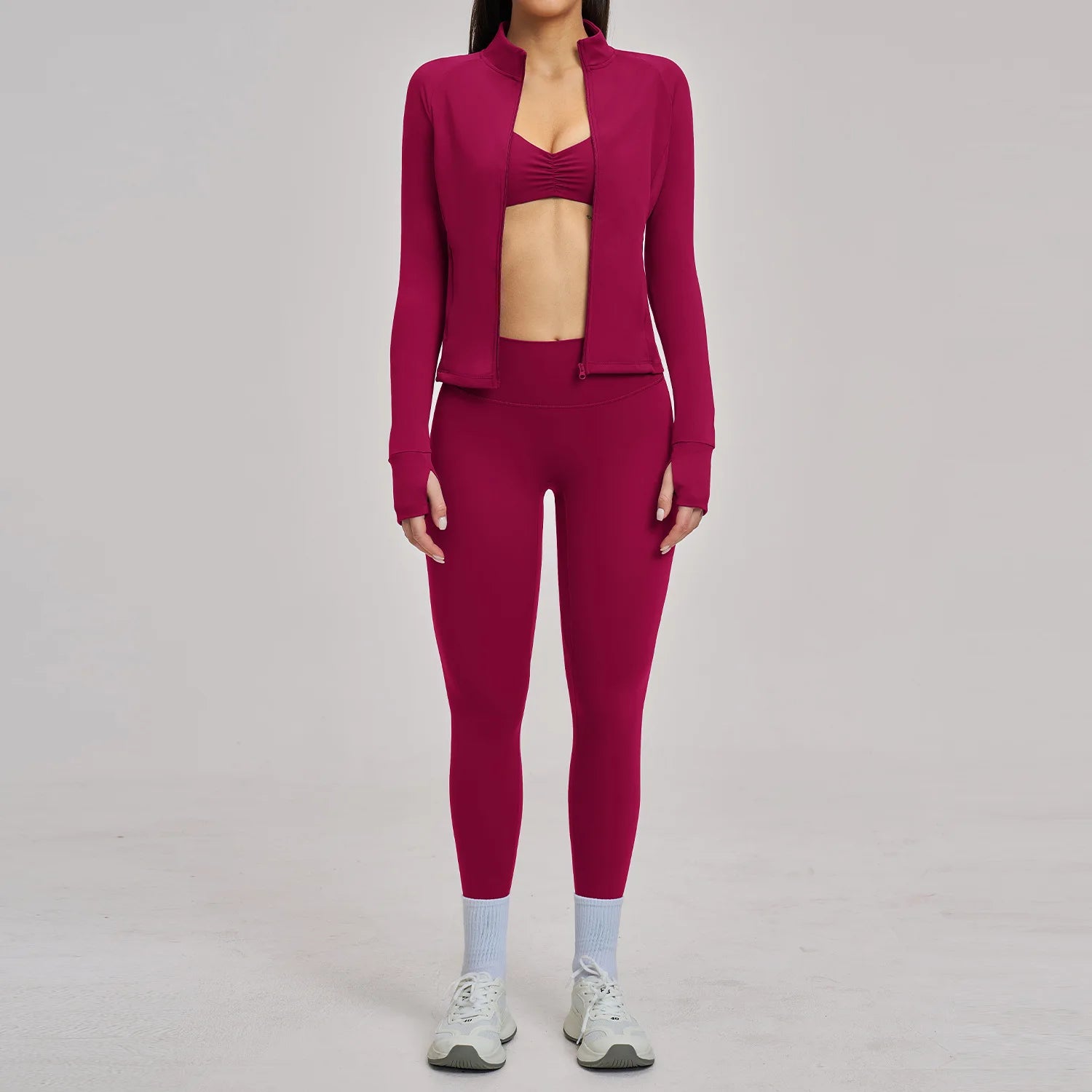3PCS Yoga Suit Gym Sports Set Women Tracksuit Workout Clothes Running Legging Long Sleeve Sports Bra Athletic Wear Yoga Clothing